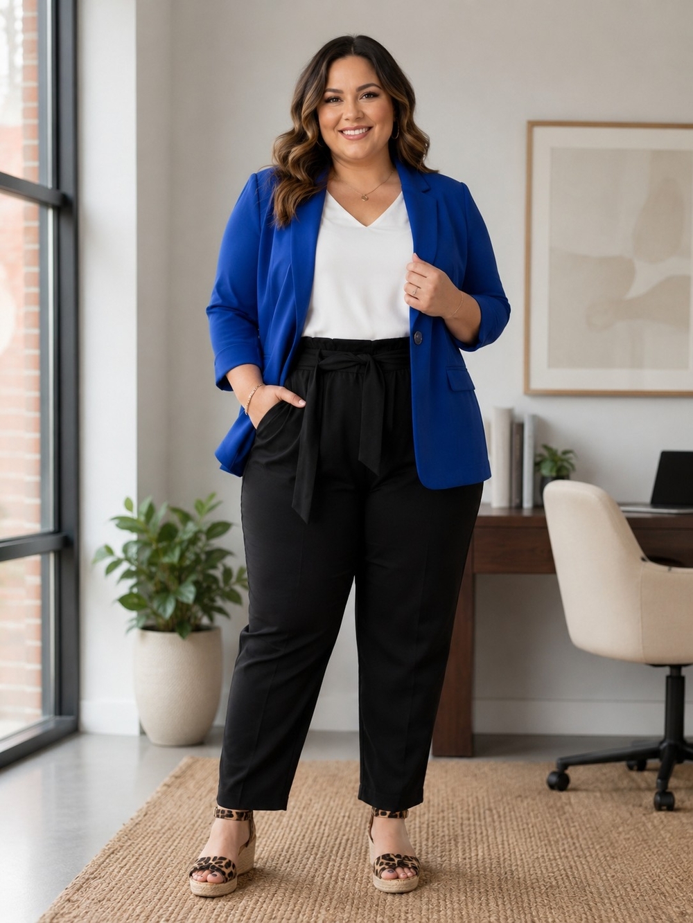 Women's Royal Blue Open-Front Blazer Jacket - Picture 4 of 5